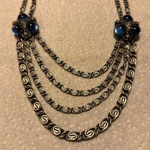 1950s Silver-tone Bib Necklace with Moonglow Cabochons and matching bracelet